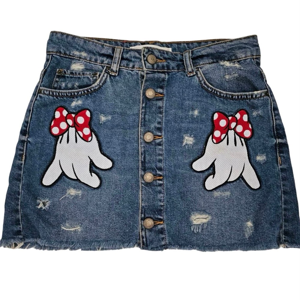 Zara Disney Minnie Mouse denim mini skirt buttons glove hands xs extra small - Picture 5 of 13